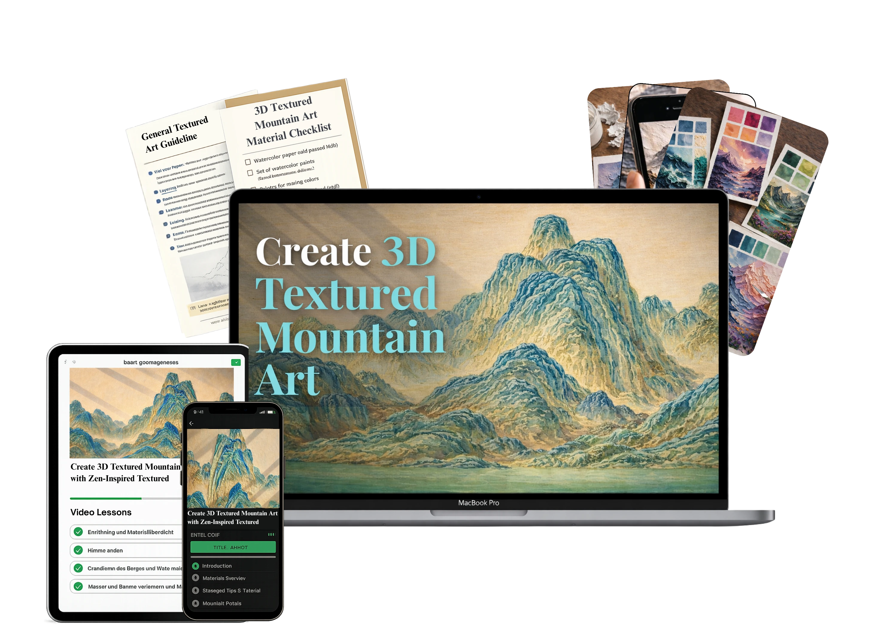 Complete course package with bonuses: video tutorials, materials checklist, 3 bonuses, mobile access, lifetime access