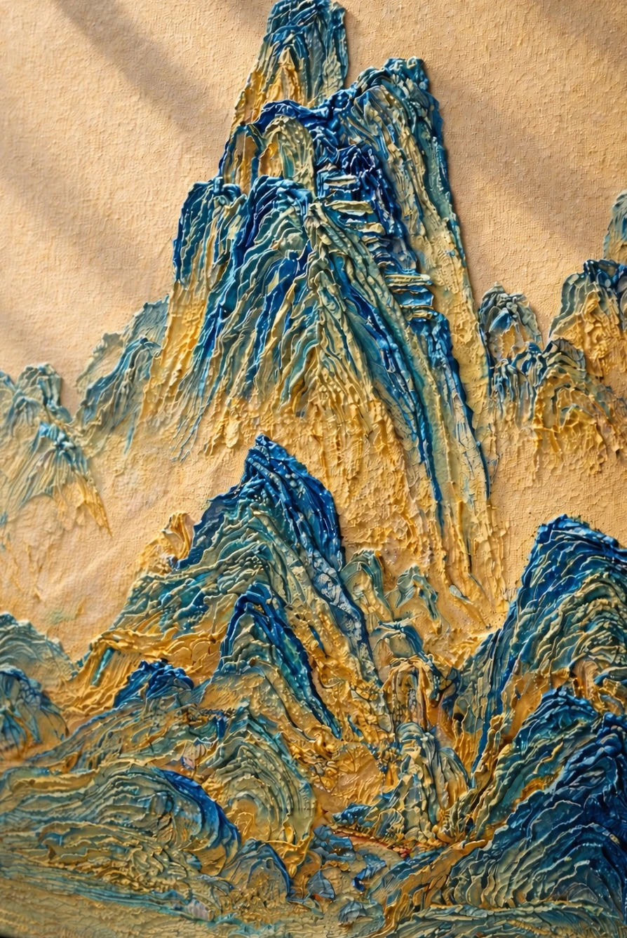 Close-up of textured mountain painting